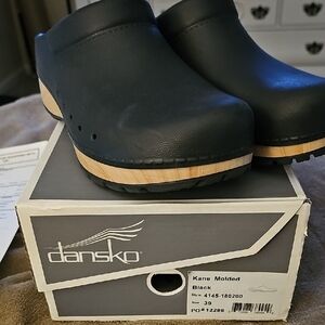 Dansko Black Clogs with Wood-Look Midsole